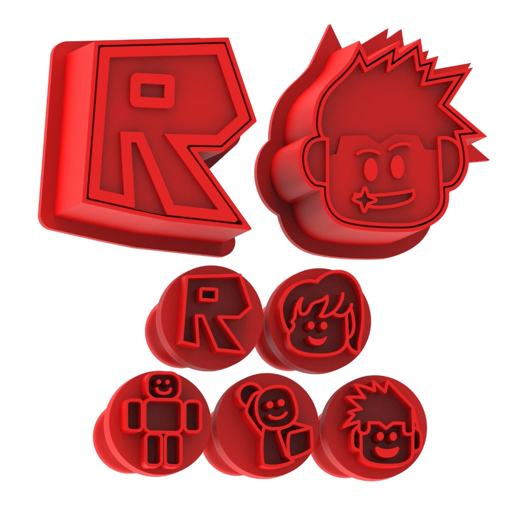 Kit Carimbos e Cortadores Ejetores Roblox Para Doces Brigadeiros Molde Confeitaria