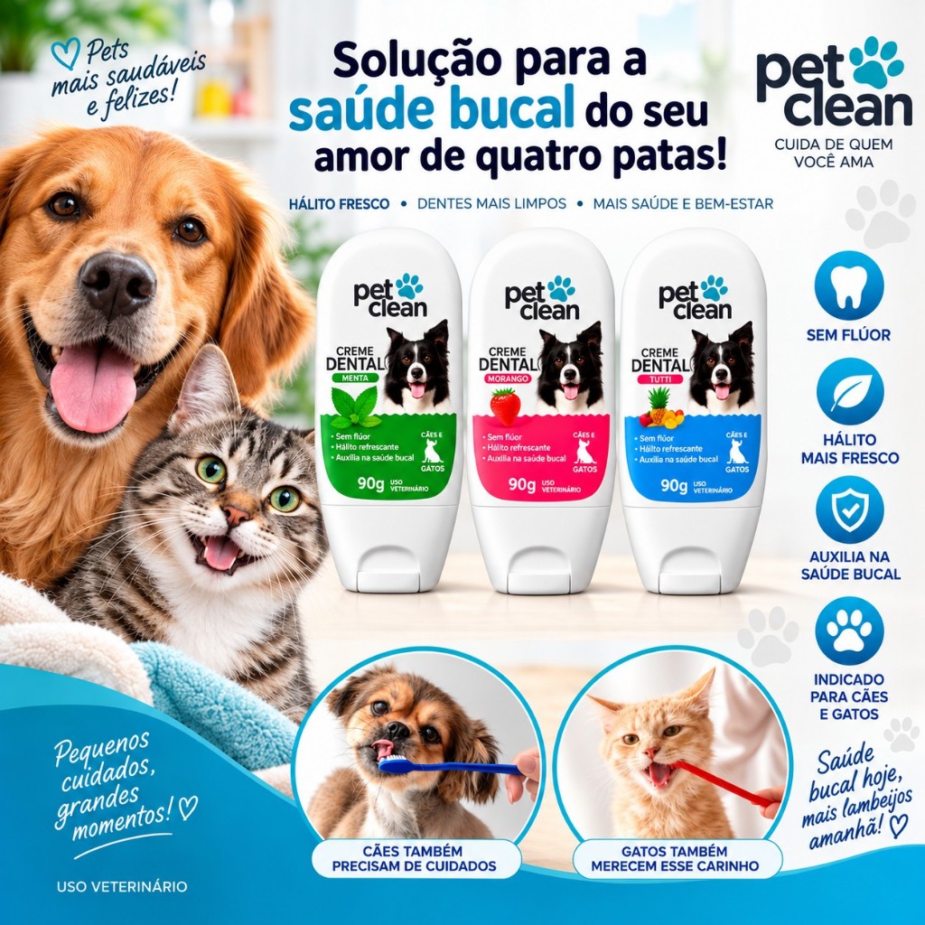 Pasta de Dente p/ Cães Gatos Creme Dental Menta Morango ou Tutti-Frutti 90g Pet Clean — imagem 2 de 2