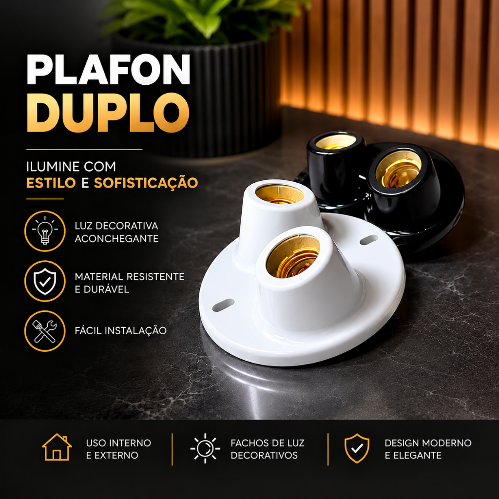 Plafon Duplo 5 UND Luminária Sobrepor para Teto Parede com Soquete bocal E27 Led Bivolt Kit Completo