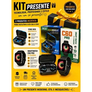 🎁 kit Presente - ⌚️Smartwatch Relógio Inteligente - 🎧 Fone Bluetooth Controle Touch Case Recarregável Com Display LED