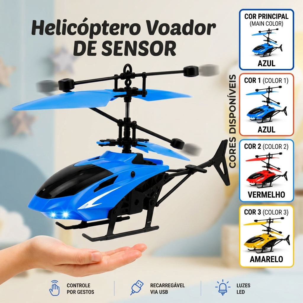Helicóptero Voador de Indução Sensor de Mão Recarregável USB Luz LED Voo Automático Brinquedo Infantil LED