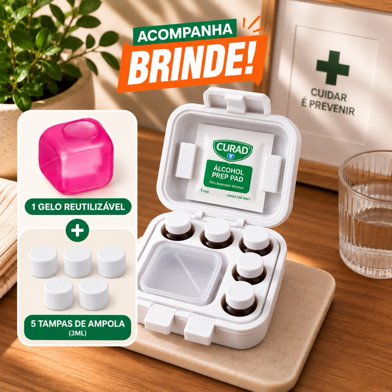 Porta Ampolas 3ml p/ 5 Unidades com Compartimento para Gelo – Estojo Organizador Rígido Seguro Tirze