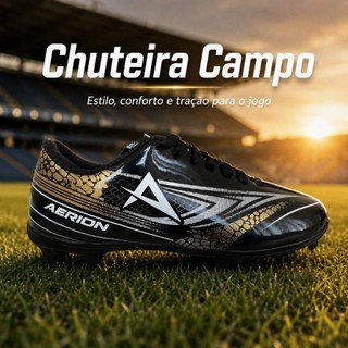 Chuteira Campo Futebol Masculina Confortável Resistente com Travas para Gramado