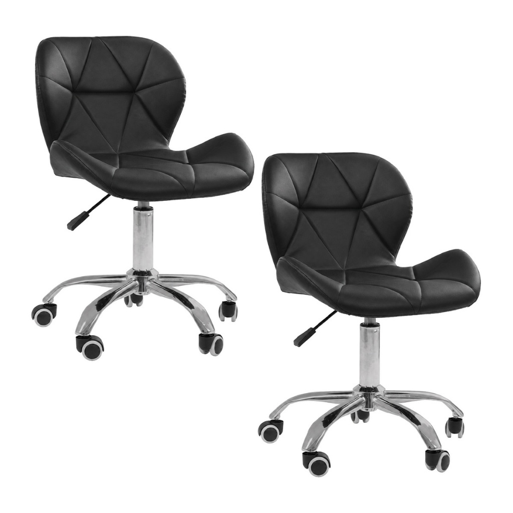 Kit 2 Cadeiras Office Eiffel Slim Giratória Base Cromada com Rodízios e Ajuste de Altura