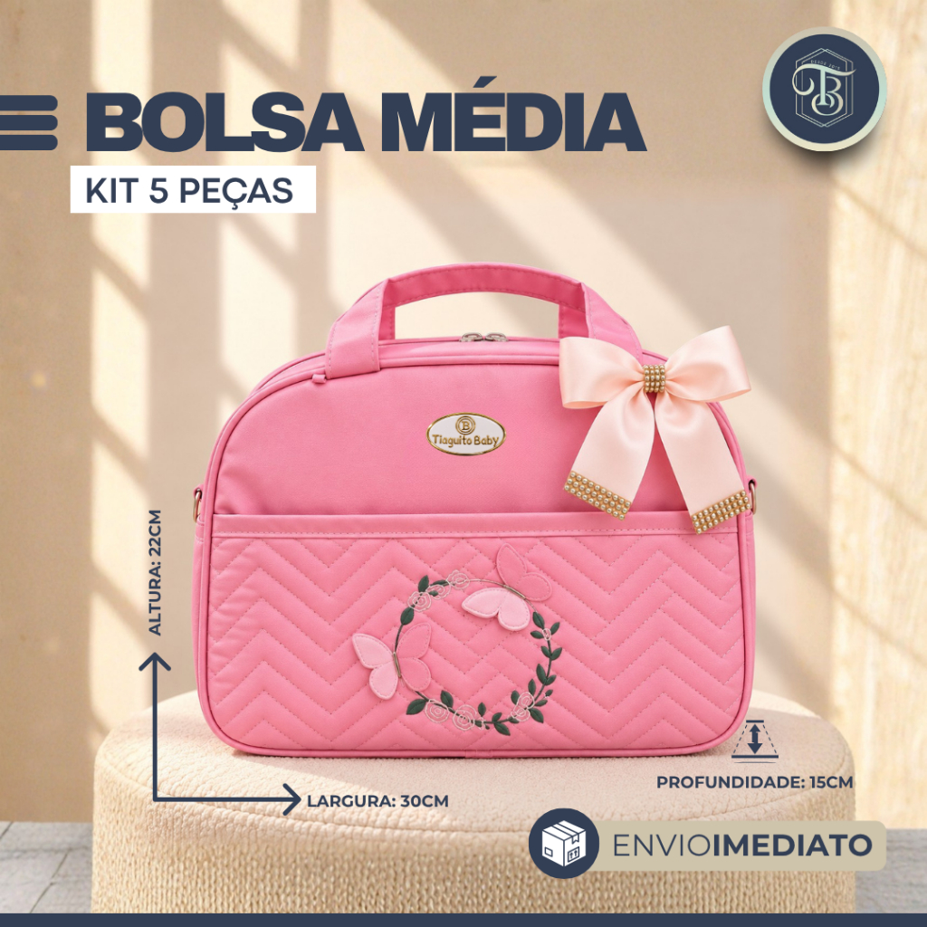 Kit Bolsa Maternidade 5 Peças Borboleta (Rosa) — imagem 2 de 2