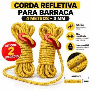 Corda Refletiva Para Barraca 4m 3mm Nylon Camping Kit 2 Unidades