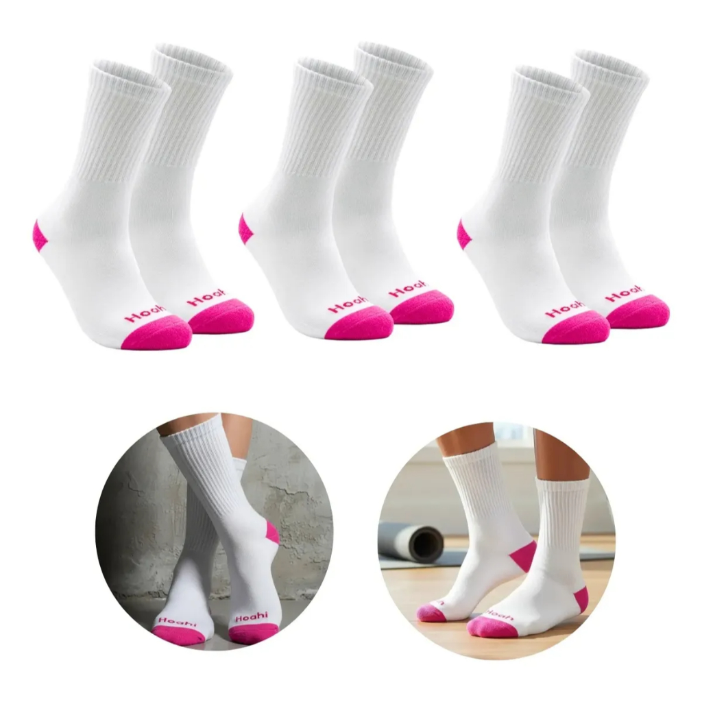Kit 6 Pares Meias Hoahi Cano Alto Longo 25 cm Algodão Academia Esportiva Sport Dia a Dia Unissex Confortável