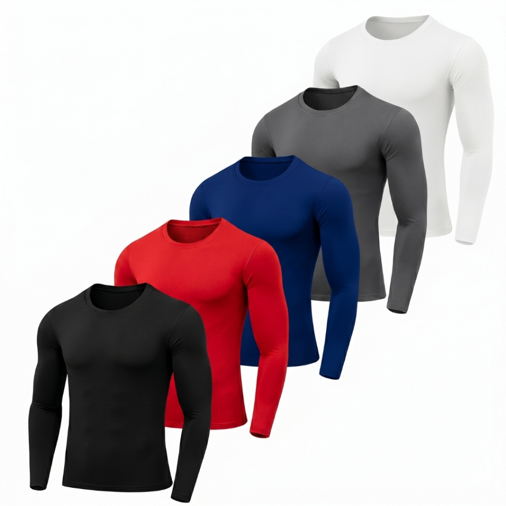 Kit 5 Camisetas Térmicas Proteção Solar UV50+ Blusa Malha Fria Segunda Pele Camisa Treino Masculina Academia