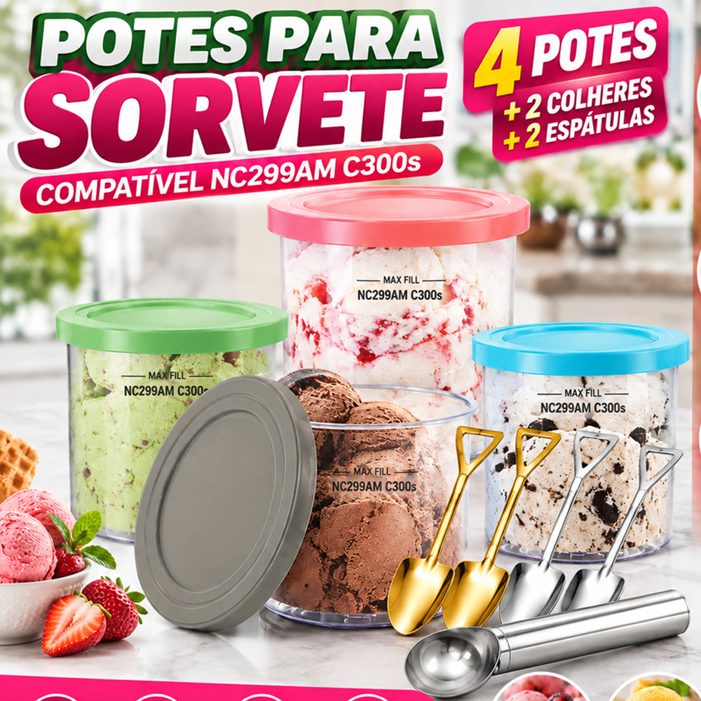Kit 19 Peças Recipientes para Sorvete Ninja Creami - Compatível NC299AMZ, NC300 e Outros Modelos