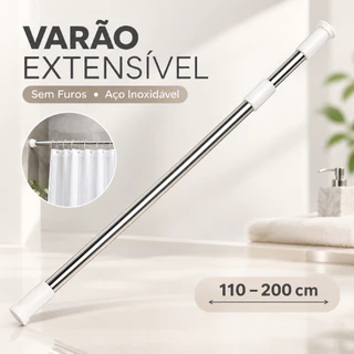 Varão Extensível 110-200cm Sem Furos Aço Inoxidável Para Box Cortina Guarda-Roupa Divisória