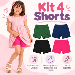 Kit 4 Shorts Menina Infantil Básico Confortável Para Usar Debaixo da Saia e Vestido 2 ao 12 Segunda pele