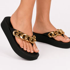 Chinelo Papete Corrente Feminino Sola Plataforma Confortável Leve Luxo Bico Quadrado