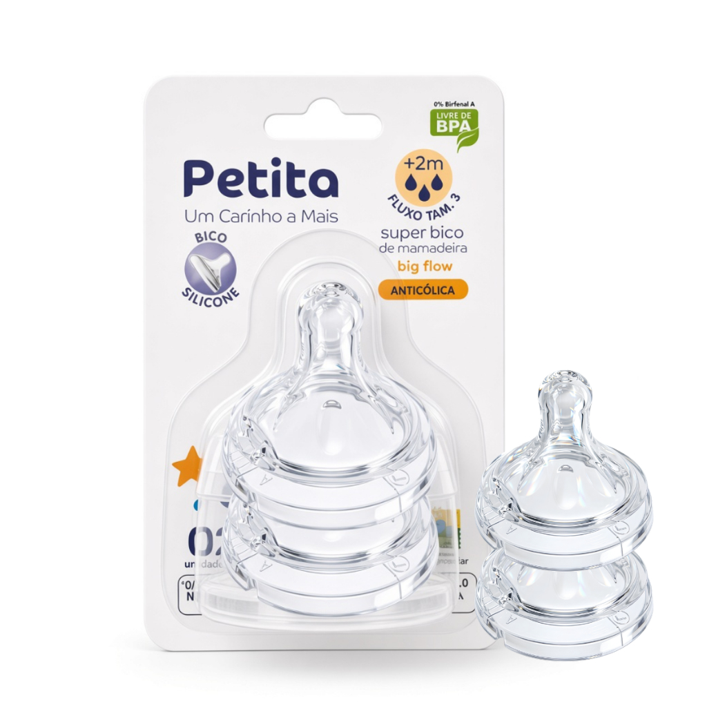 Bico Big Flow Anticólica Silicone Para Mamadeiras Petita Buba Avent +2m