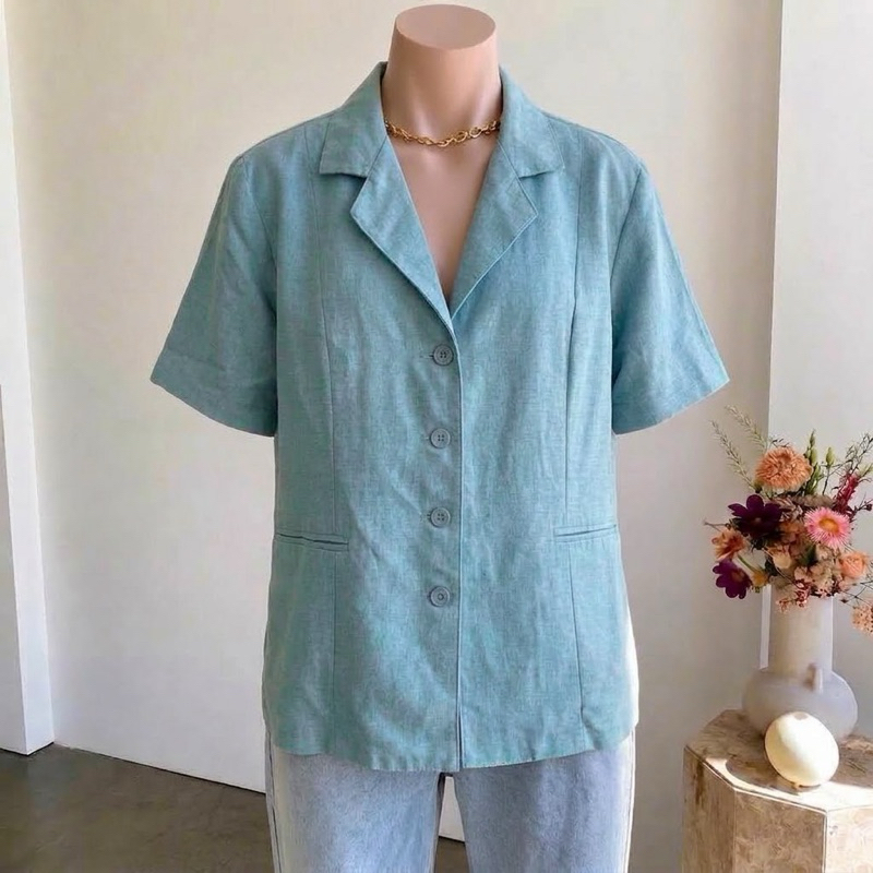 Camisa Social Azul Clara Feminina Tamanho M Elegante Casual Chic Moda Trabalho Confortável Estilosa Versátil Dia a Dia