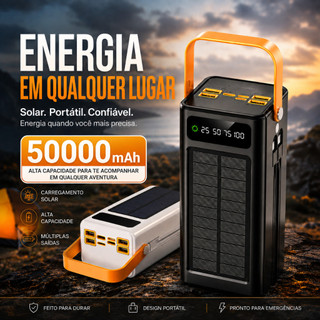 Power Bank Portátil 50000mAh Super Rápido Com Painel Solar Lanterna Ideal Viagens Acampamentos 4 Portas USB