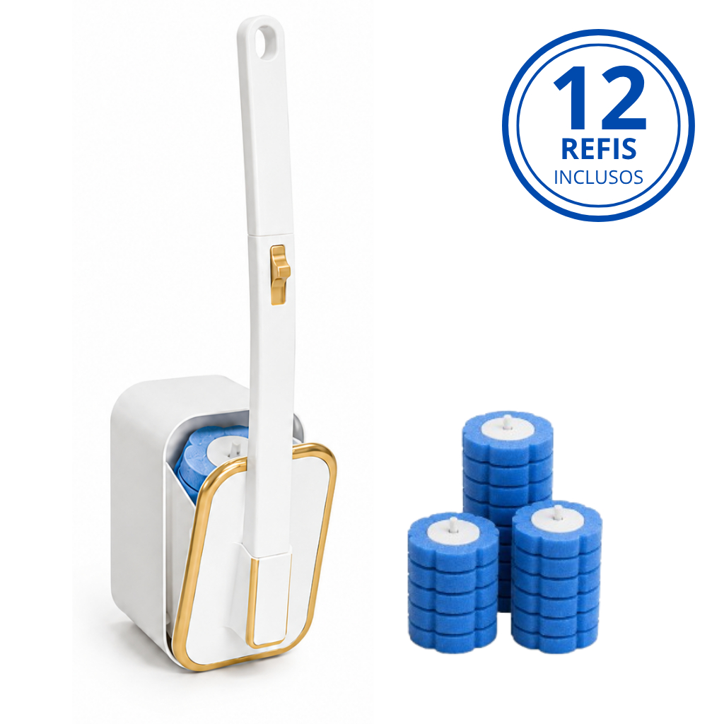 Escova Sanitária Descartável Suporte Vaso Sanitário Banheiro 12 Refis Gratis Dispenser Reutilizável