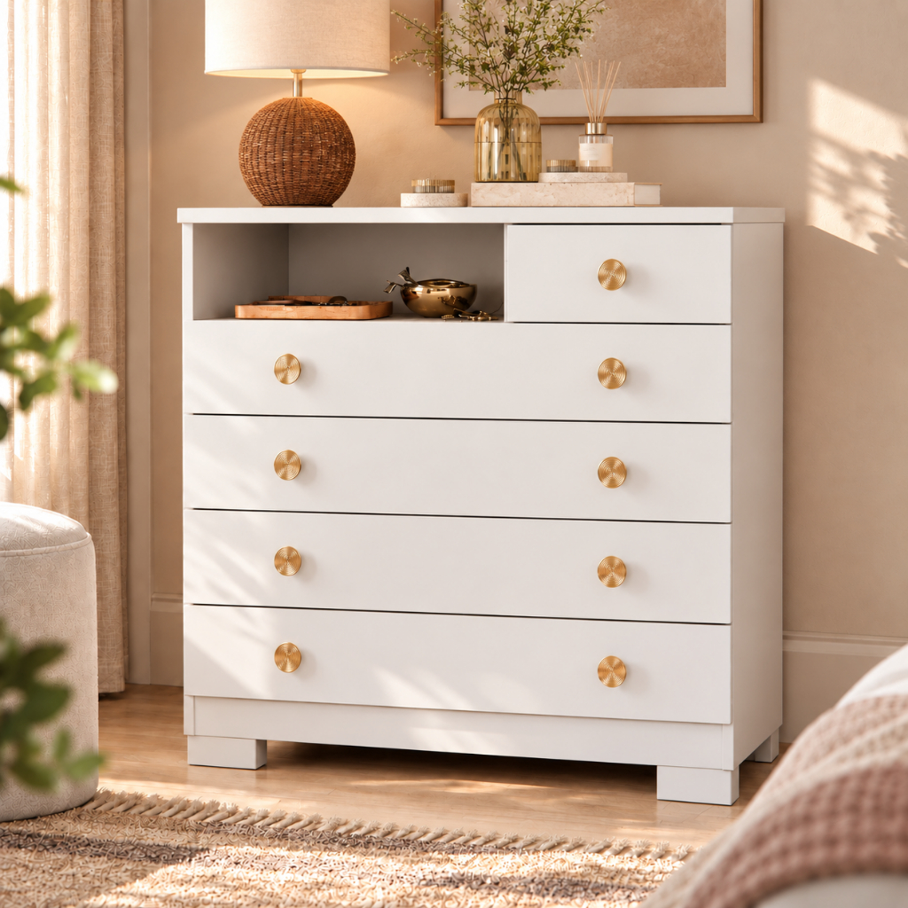 Cômoda Para Quarto 5 Gavetas Multiuso Solteiro C/ Corrediças Telescópicas Organizadora Roupas Select