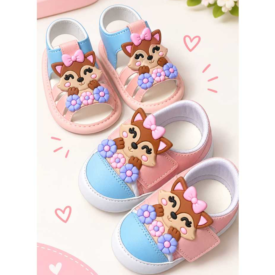 Combo Estilo Menina Recém Nascido Kit 2 Pares Rapozinha Tênis e Sandália Confortável