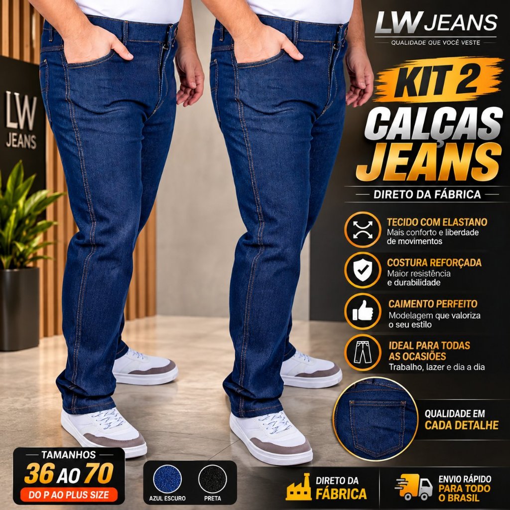 Calça Jeans Masculina Plus size para Trabalho com Elastano Tradicional