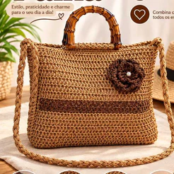 Bolsa De Praia Alça De Bambu Alça Transversal Feminina Palha Sintética Verão Chique