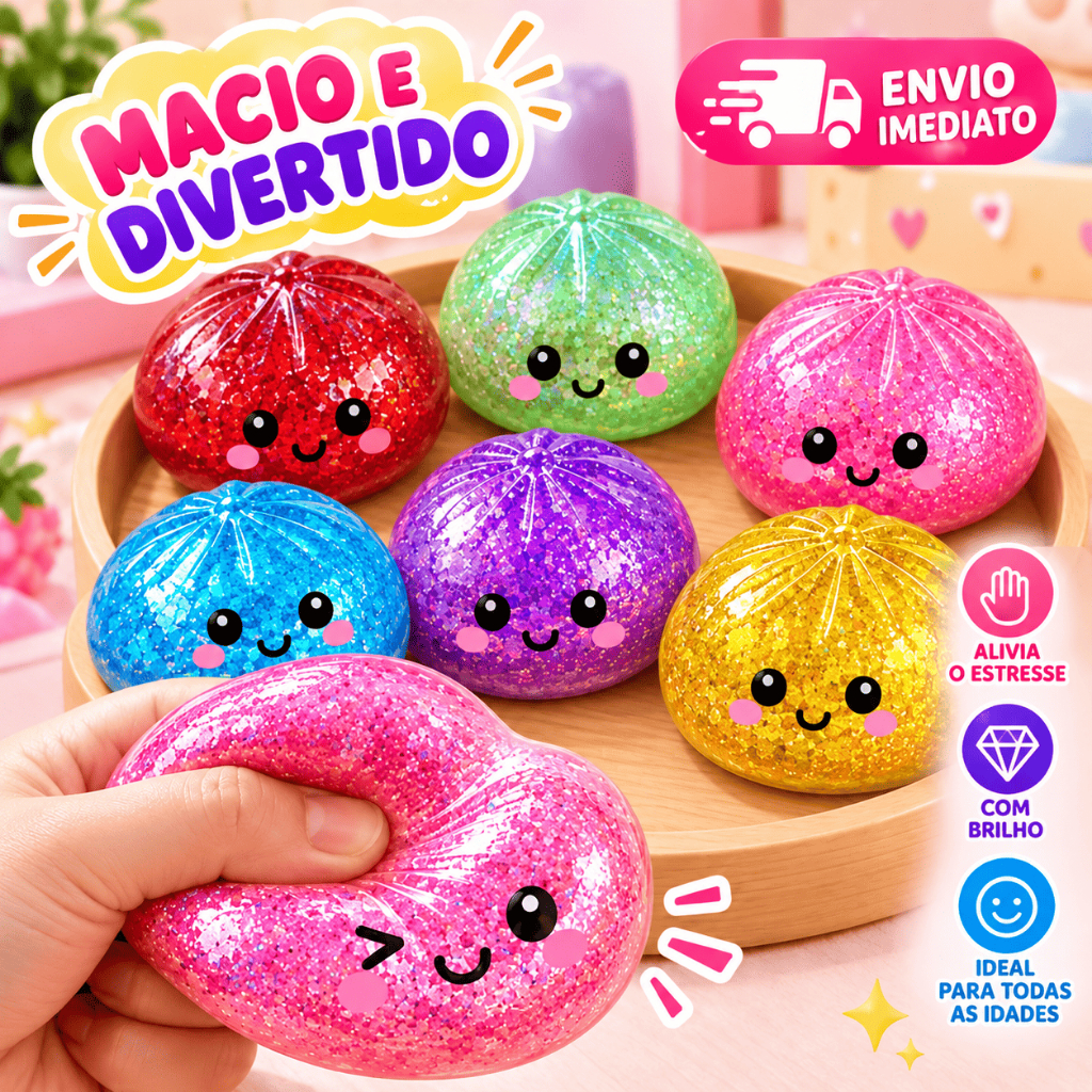 Squishy Bolinho Glitter Brinquedo Antiestresse Bola de Apertar Elástico