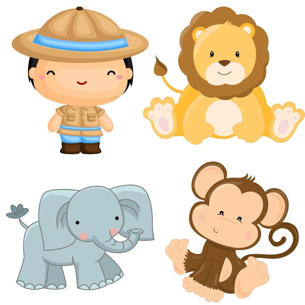 kit 4 apliques para roupa / desenhos de 6,5 cm estampados em tecido termocolante OBM /safari baby MENINO — imagem 2 de 2
