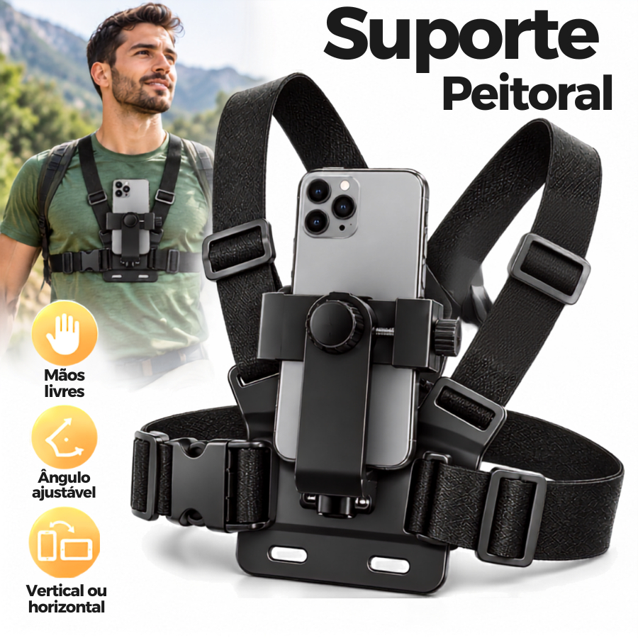 Suporte de Peito para Smartphone e GoPro Ajustável Mãos Livres para Ciclismo Motociclismo e Filmagem