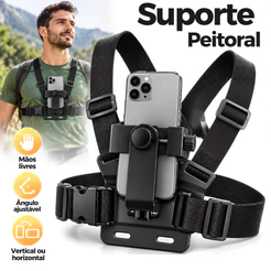 Suporte de Peito para Smartphone e GoPro Ajustável Mãos Livres para Ciclismo Motociclismo e Filmagem