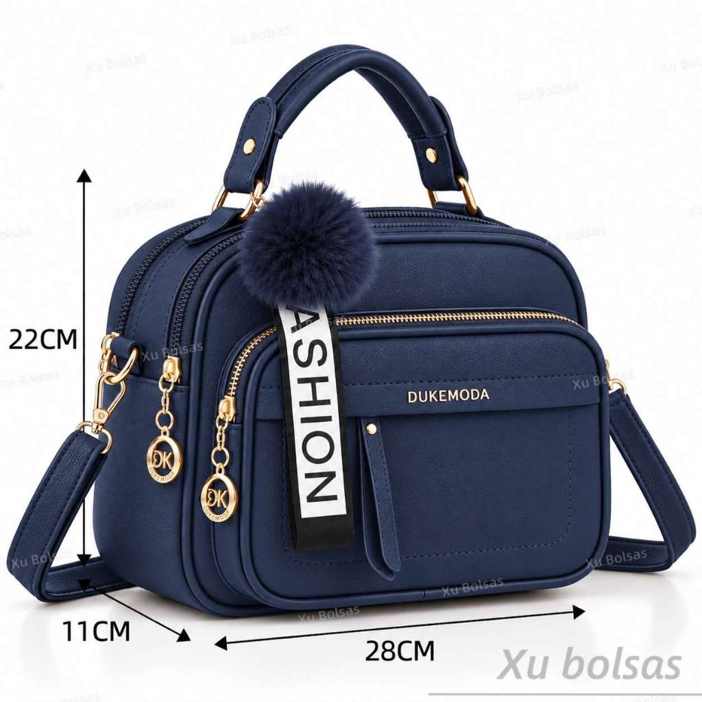 Bolsa Feminina Com Chaveiro De Pompom Tira Colo Faixa de Mão De Couro Tranversal ZQ001#