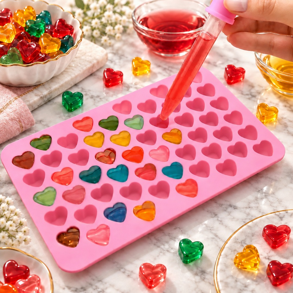 Molde de Silicone Mini Forma Coração para Bala Gummy, Gelatina, Chocolate, Bombons, Doces, Jujuba, Sabonete, Resina