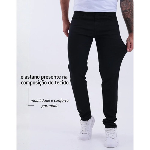 Kit Calça Jeans Masculina Slim Fit com Elastano Lycra Preta Azul Confortável — imagem 2 de 2