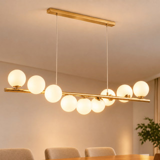 Lustre Pendente Jabuticaba 9 Globos Vidro G9 LED Dourado Luminária de Teto Sala Jantar Moderna Decorativa