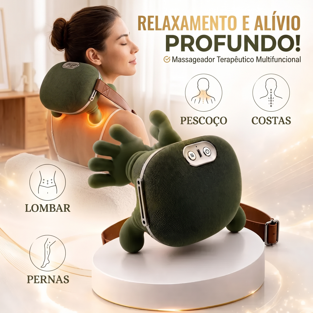 Massageador Pescoço Ombros AM-136 4D Recarregável com Aquecimento, 3 Modos, Silicone Macio e USB Tipo-C