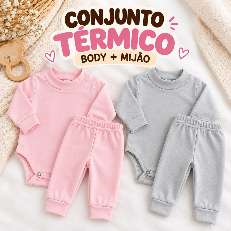 Conjunto 2 Pcs Térmico Bebê Body + Mijão | Malha Térmica Quentinho e Confortável