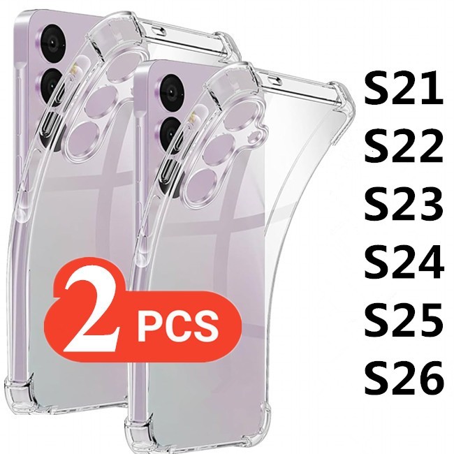 KIT Com 2 Capa Transparente Para Samsung Galaxy Linha S - S21 S22 S23 S24 S25 S26 Ultra - FE