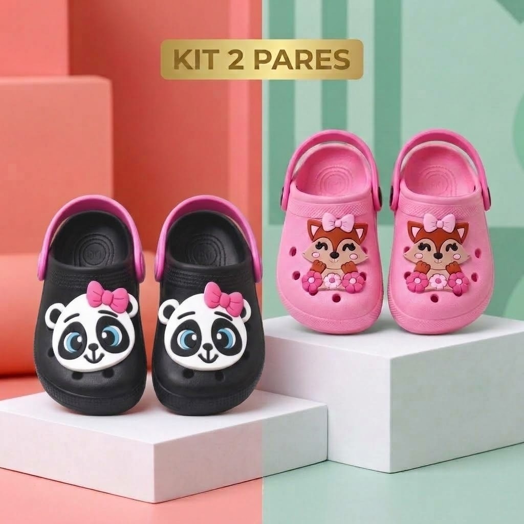 Kit 2 pares Sandália Infantil Feminina Babuche Criança Confortável Promoção — imagem 2 de 2