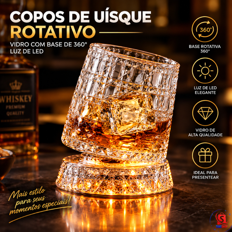 Copos De Uísque Rotativo Vidro Com Base De 360 Graus De Rotação Rum De Cristal Para Coquetel Beber Luz de Led