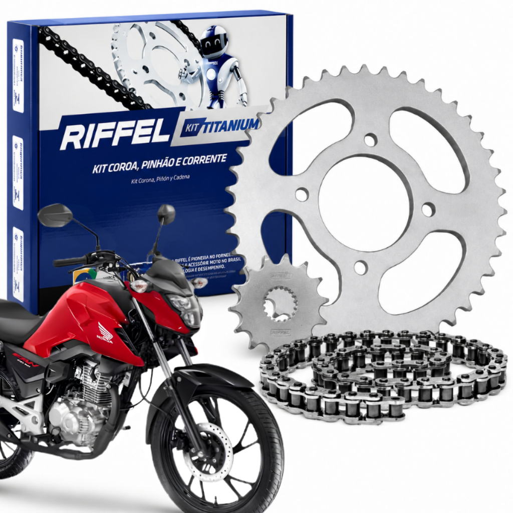 Kit Quite Relação Tração CG 160 2016 à 2026 e CG 150 2004 À 2016 Com Retentor Original Riffel