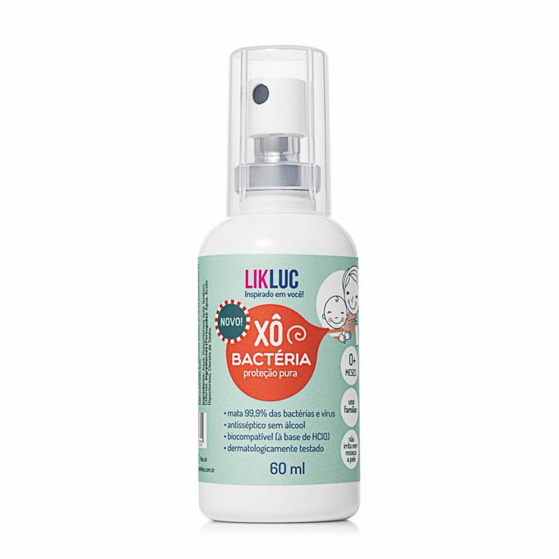Xô Bactéria Likluc Spray 60ml Sem Álcool Biocompatível 0M+