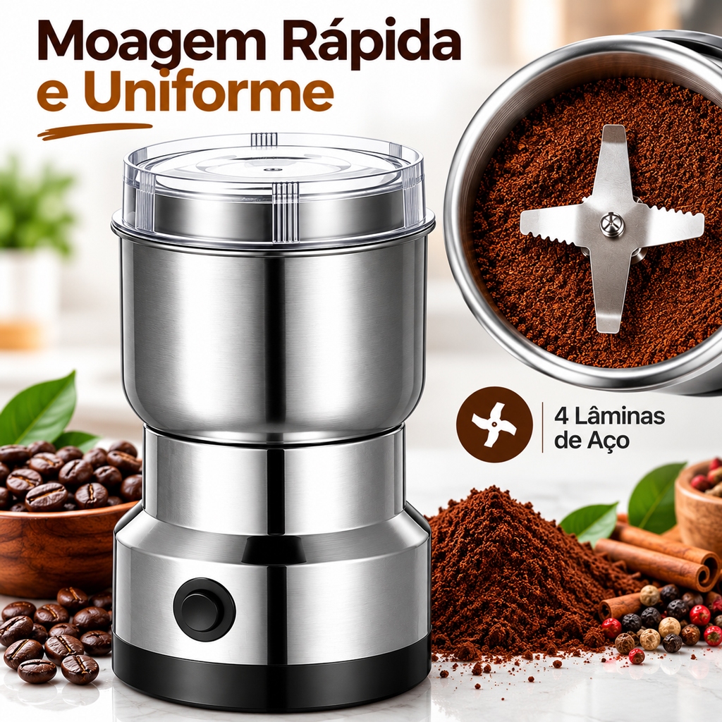 Moedor Elétrico Multifuncional Café e Temperos 110V Aço Inoxidável 4 Lâminas Moagem Rápida Compacto Fácil Limpeza C