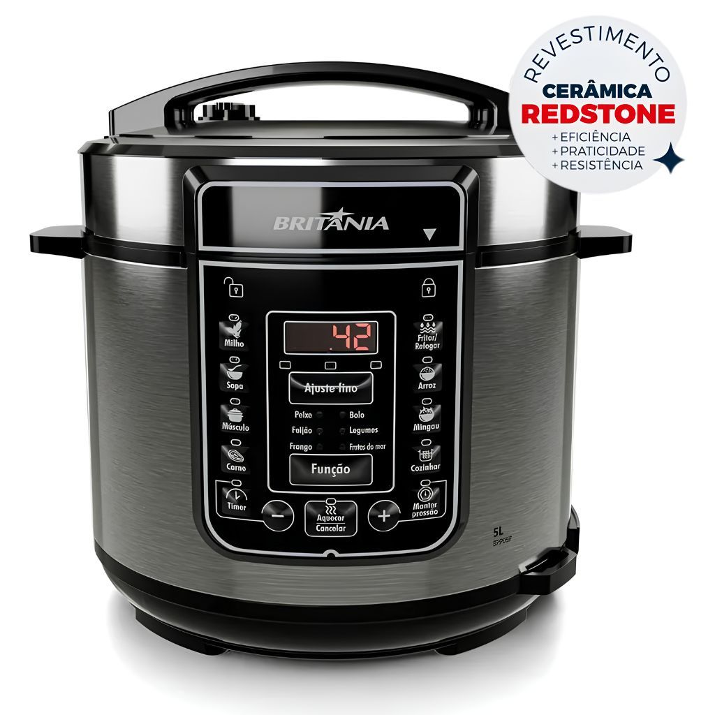 Panela de Pressão Elétrica Britânia 5L 900W com 13 Funções e Display Digital 127V