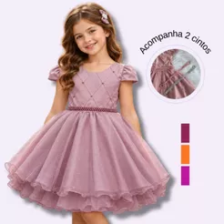 Vestido Infantil Juvenil Princesas Nervura Com Saia De Brilho Festa Curto