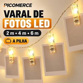 Cordão de Luz LED com Prendedores para Fotos 2m, 4m ou 6m a Pilha – 3 Cores