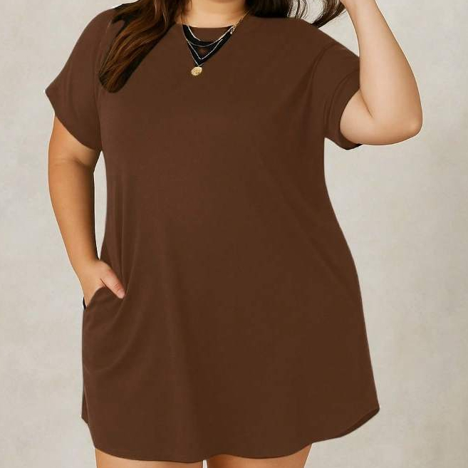 Vestido Plus Size Sólido Manga Asa de Morcego