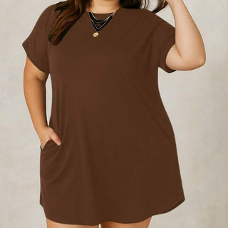 Vestido Plus Size Sólido Manga Asa de Morcego