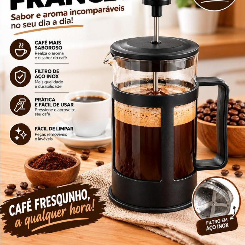 Cafeteira Francesa 600ml Prensa Francesa com Filtro Inox para Café Chá Reutilizável