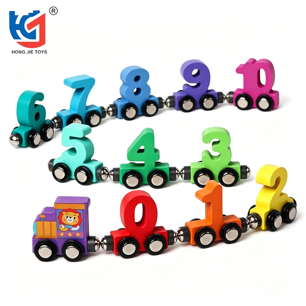 Trem de Madeira Magnético Números 0 a 10 Montessori Brinquedo Educativo Infantil de Encaixe
