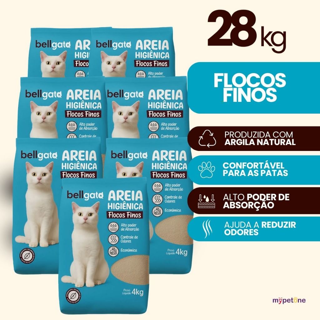 7 Areia Higiênica Bellgato Flocos Finos - 4kg