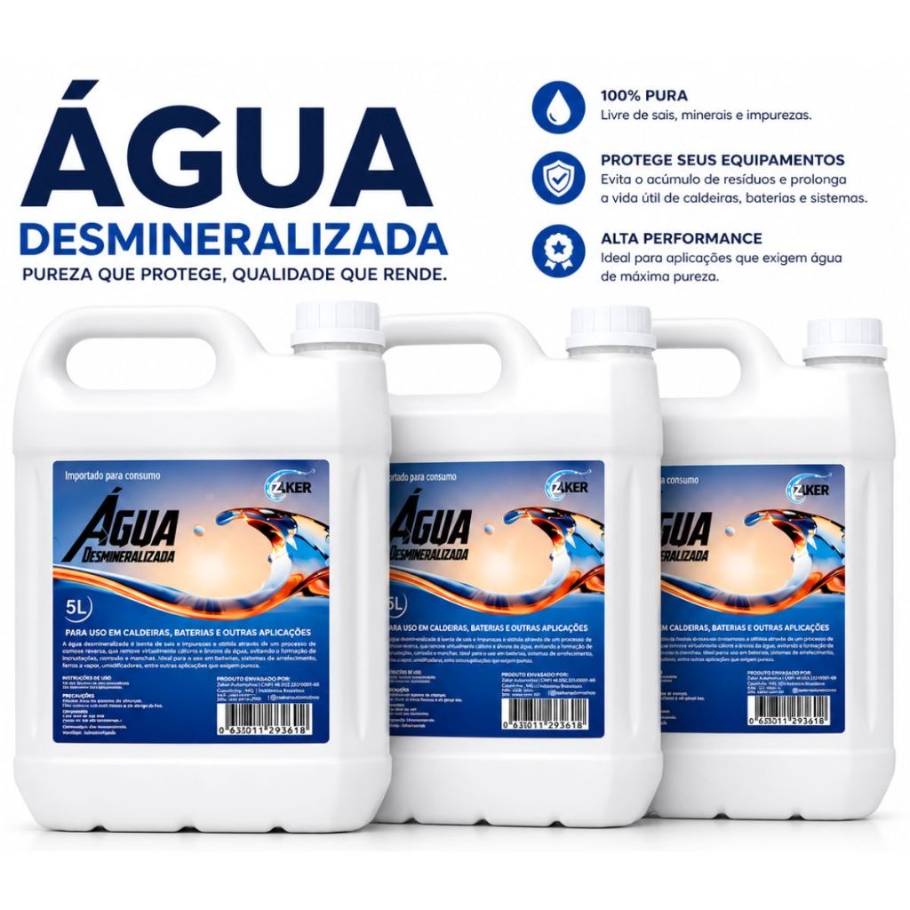 Água Desmineralizada Kit Litros Para Sistema de Arrefecimento Automotivo Proteção Motor