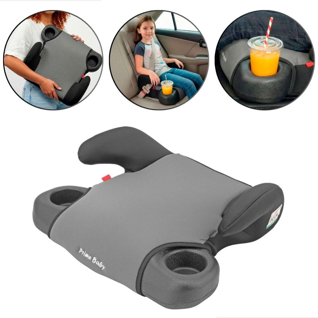 Assento de Elevação Booster Cinza Elite Prime Baby 22-36kg Infantil Segurança 2 Porta-copos Conforto